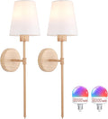 Battery Operated Wall Sconces Set of 2, Beech Color Wall Lamp 5000 mAh by Shenmoyl