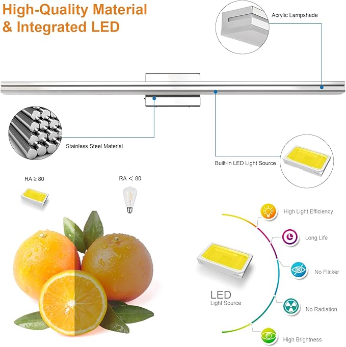 SineRise LED Modern Bathroom Vanity Light Bar, Chrome Dimmable Modern Acrylic - Image 4