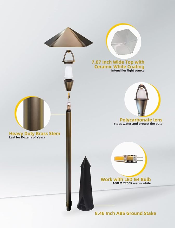 COLOER 12V Brass Outdoor Low Voltage Garden Path Lights - Image 3
