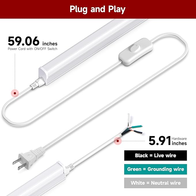 4 Pack T5 LED Shop Light, 5000K 2200LM, Linkable Utility Fixture - Image 3