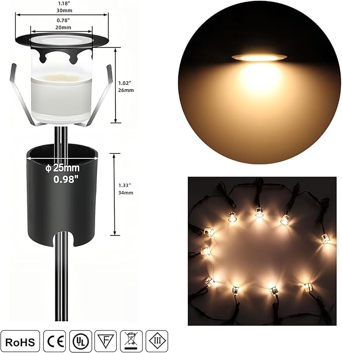 Warm White Recessed LED Deck Light, RNEHON 12V Low Voltage Step Lights - Image 3