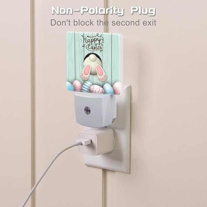 Happy Easter Night Light Plug into Wall, Easter Bunny and Colorful Eggs Dusk to - Image 3