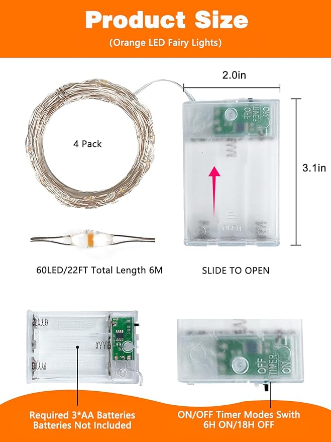 4 Pack 20FT 60LED Halloween Battery Operated Fairy Lights - Image 8