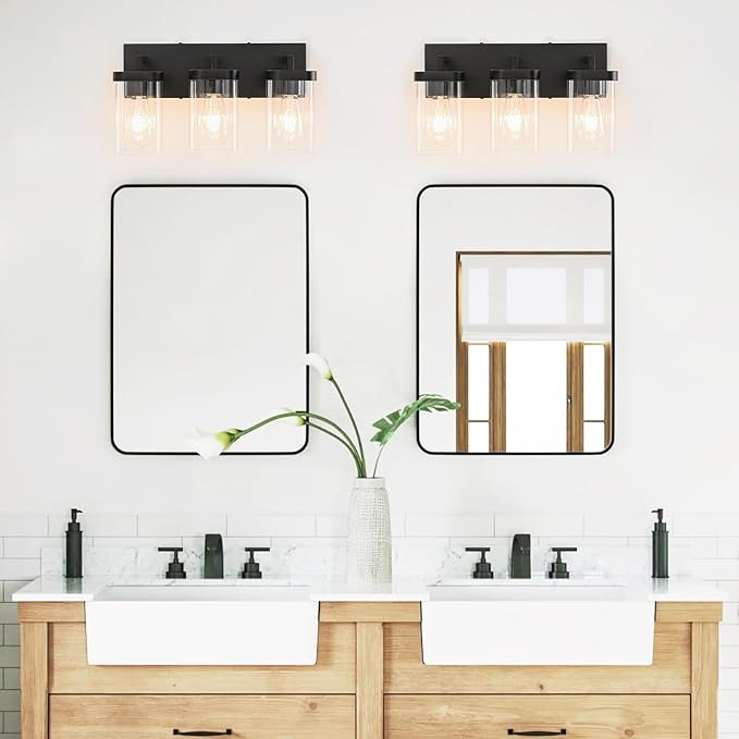 3-Light Bathroom Lighting Fixtures over Mirror, Matte Black Vanity Lights - Image 9