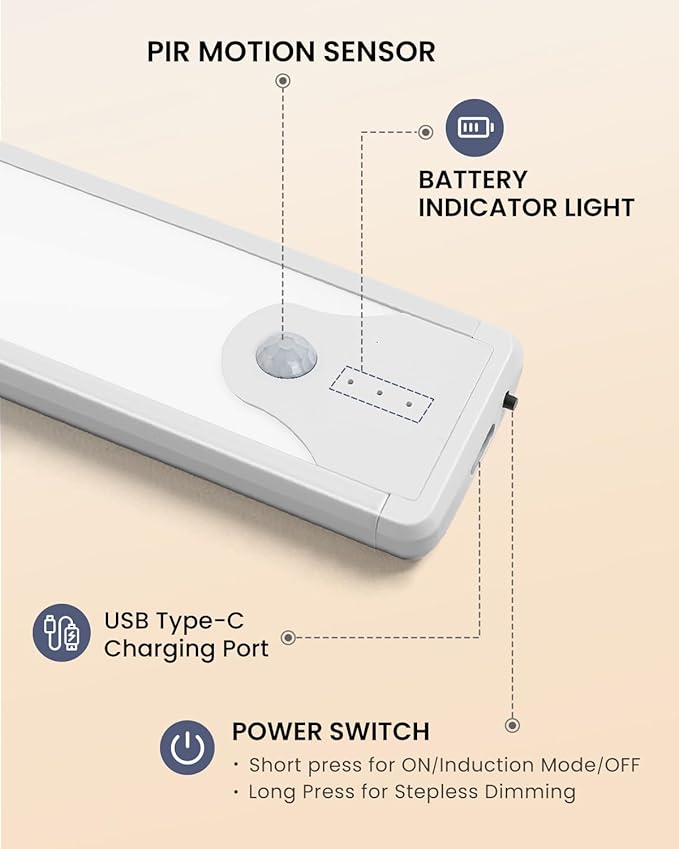 Pak 8 Inch Under Counter Cabinet Lighting, 41 LED Battery Operated Motion - Image 4