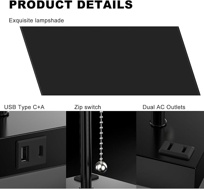 Table Lamp for Bedroom with USB, Bedside Lamp with USB C+A Charging Ports - Image 8