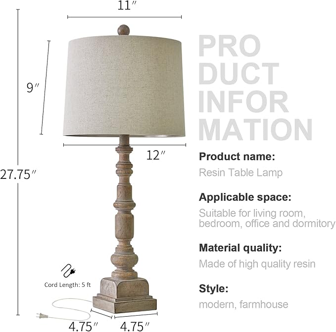 Oneach 27.75" Vintage Farmhouse USB Table Lamps Set of 2 - Image 6