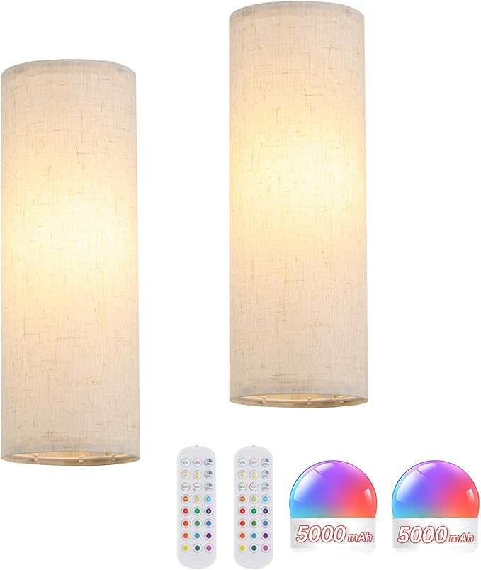 Adhesive Battery Operated Wall Sconce Set of 2, 5000 mAh Battery Rechargeable by Shenmoyl