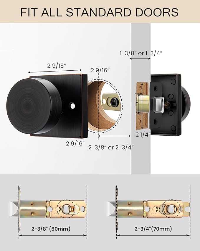 Haidms Oil Rubbed Bronze Passage Door Knob Interior, Heary Duty Vintage Square - Image 5
