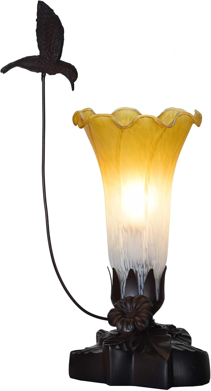 Bieye LL07 Hummingbird Flying Over Lily Flower Blown Glass Table Lamp by Bieye