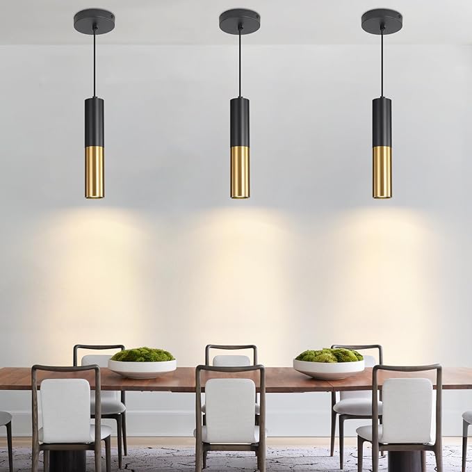 3 Pack Modern Black and Gold LED Pendant Lights, Minimalist Linear Hanging Light - Image 2