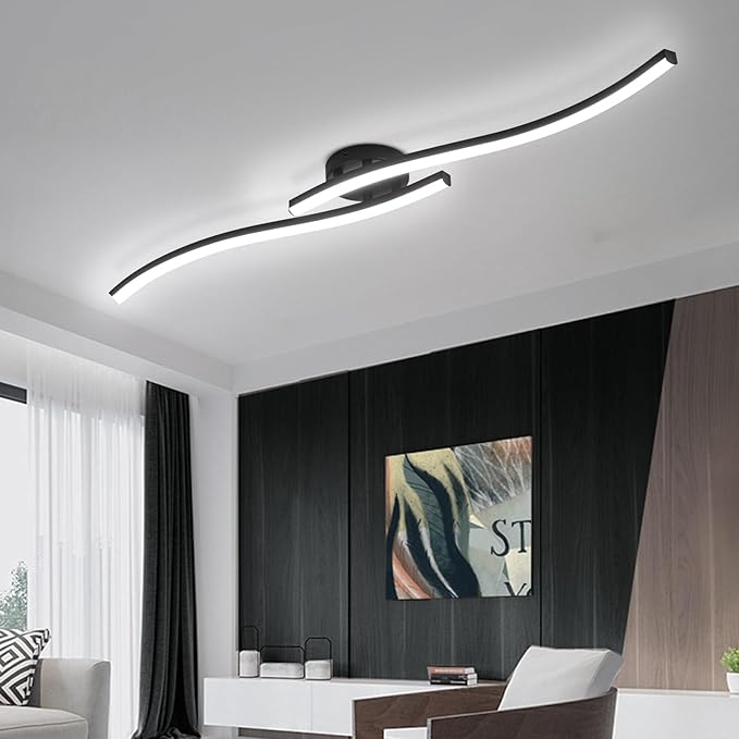 39.37Inch Linear Ceiling Light 6000K Black Modern Ceiling Light Fixture 28W by HLILCEH-Lighting