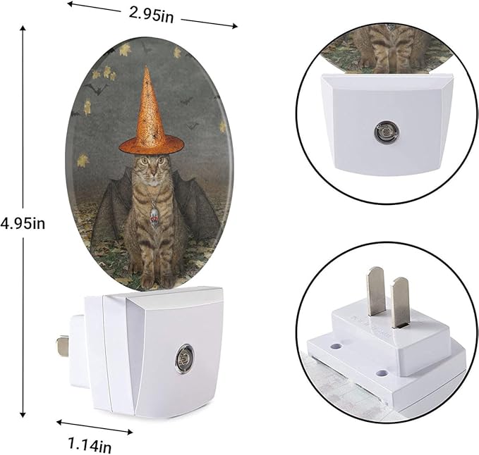 EKOBLA Halloween Bats Cat LED Night Light Autumn Maple Leaves Dusk to Dawn - Image 7