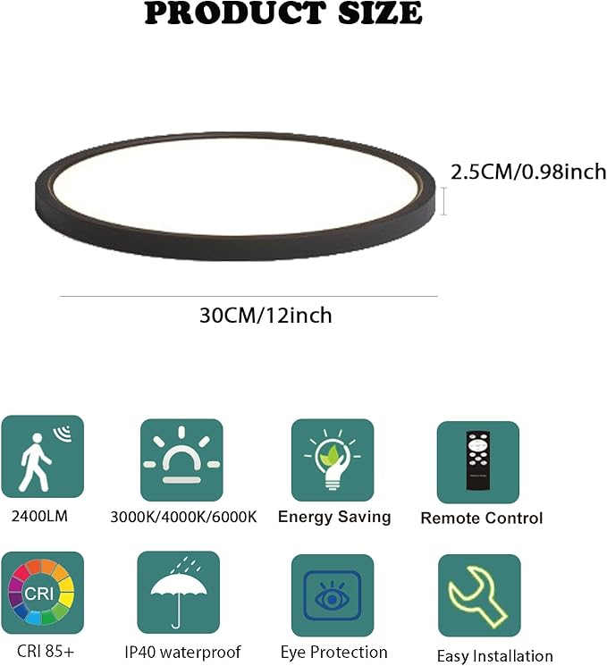 12 Inch Motion Sensor Ceiling Light Indoor Wired, Motion Activated Flush Mount - Image 6