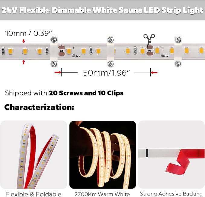 SuperlightingLED 24V 2700K Warm White Sauna Lights High Temperature LED Strip - Image 2