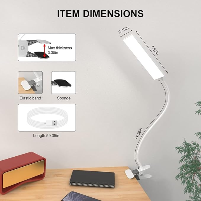 RAOYI LED Desk Lamp, 5W USB Clip on Light Eye-Caring Reading Clamp Table Lamp - Image 4