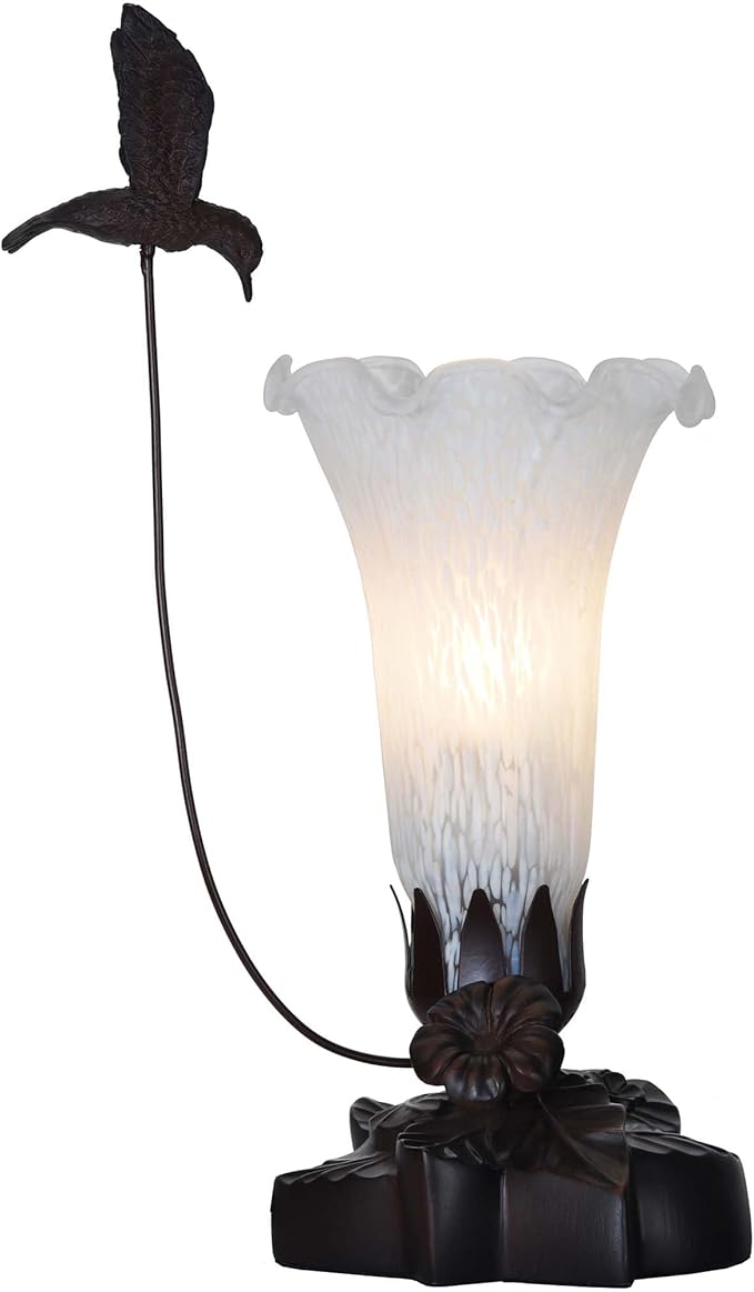 Bieye LL10 Hummingbird Flying Over Lily Flower Blown Glass Table Lamp by Bieye