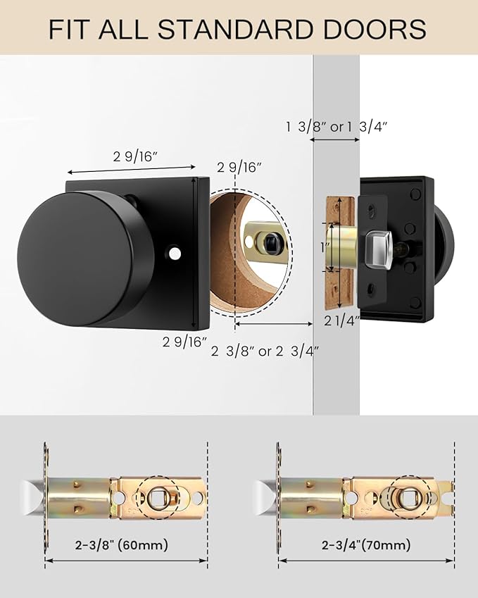 Haidms Matte Black Door Knobs Passage, Heavy Duty Square Matte Black Hall and - Image 6
