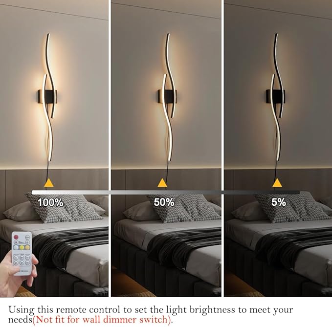 Modern Plug in Wall Sconces Set of Two, RC Dimmable LED Plug in Wall Light - Image 5