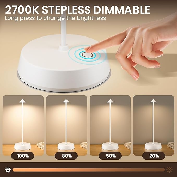 Cordless Table Lamp Rechargeable LED Battery Operated 6000mAh Touch Dimmable - Image 3