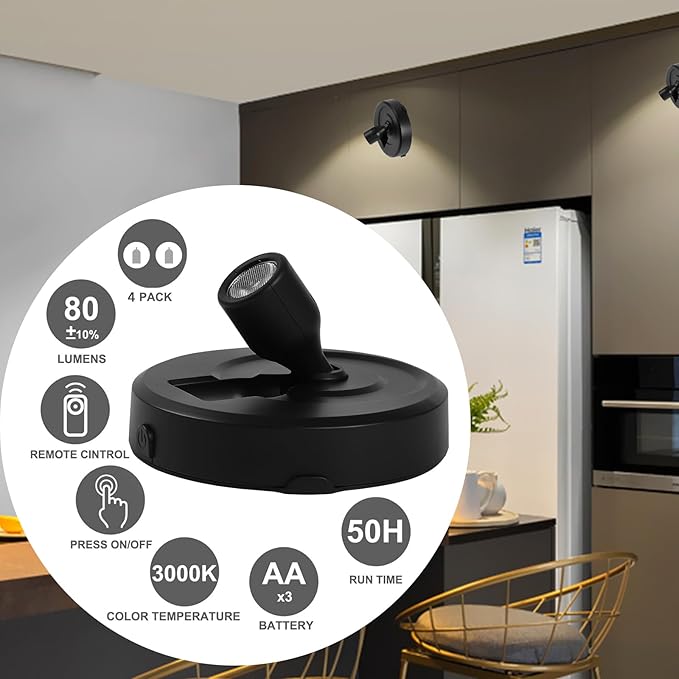 4-Pack Wireless LED Spotlight Battery Operated Picture Lights, Puck Lights - Image 3