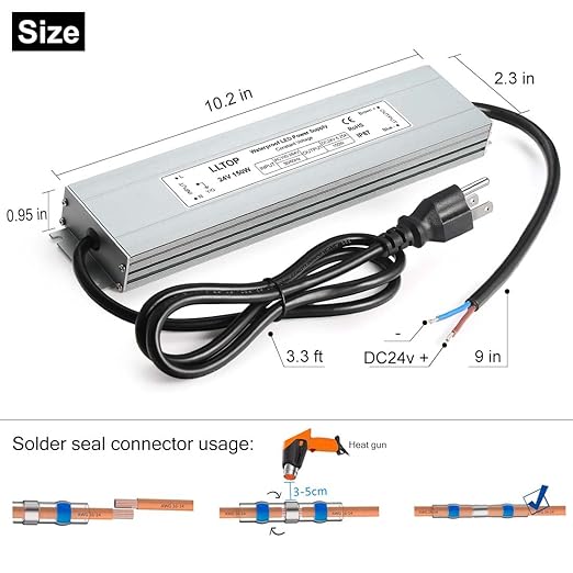 LED Driver 150 Watts 100-264V AC to 24V DC 6.25A Power Supply Waterproof Low - Image 3