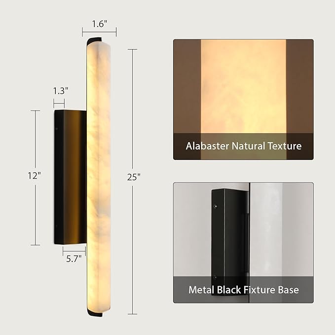 Alabaster Wall Sconces Set of Two, 25in Black Alabaster Sconce, Modern Spanish - Image 2