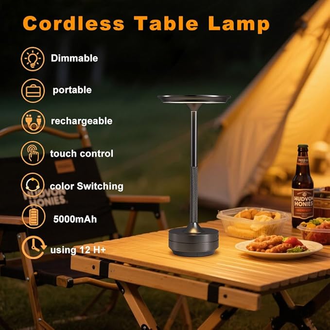 EJQ 2Pack Cordless Table Lamps, Rechargeable Portable 5000mAh Battery Powered - Image 2