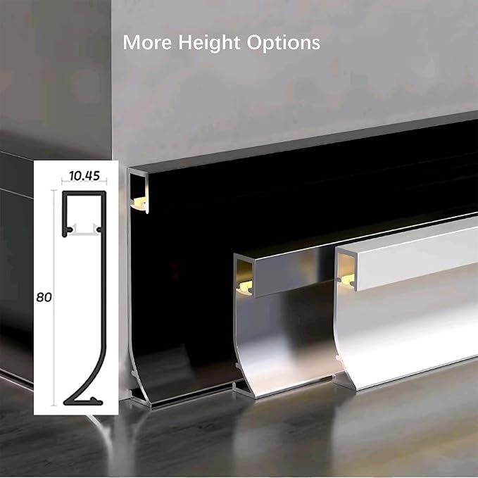LED Aluminium Metal Baseboard Trim, Pearl White Finish 6 Pack 3.15 Inch x 8.2 - Image 6