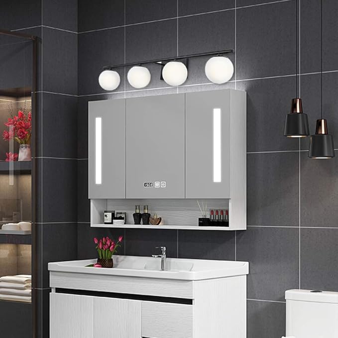 New Bathroom Vanity Light Fixtures Matte Black Milk White Globe Glass Shade 4 - Image 6