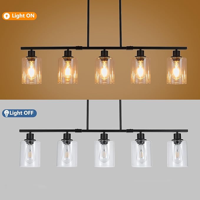 39.4" Kitchen Island Lighting, 5 Lights Clear Glass Pendant Light Fixtue - Image 5