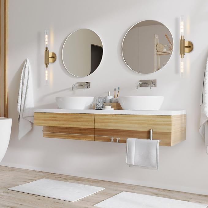Gold Knurled Texture Wall Sconces 24" Modern Cylinder Bathroom Vanity Lights - Image 7