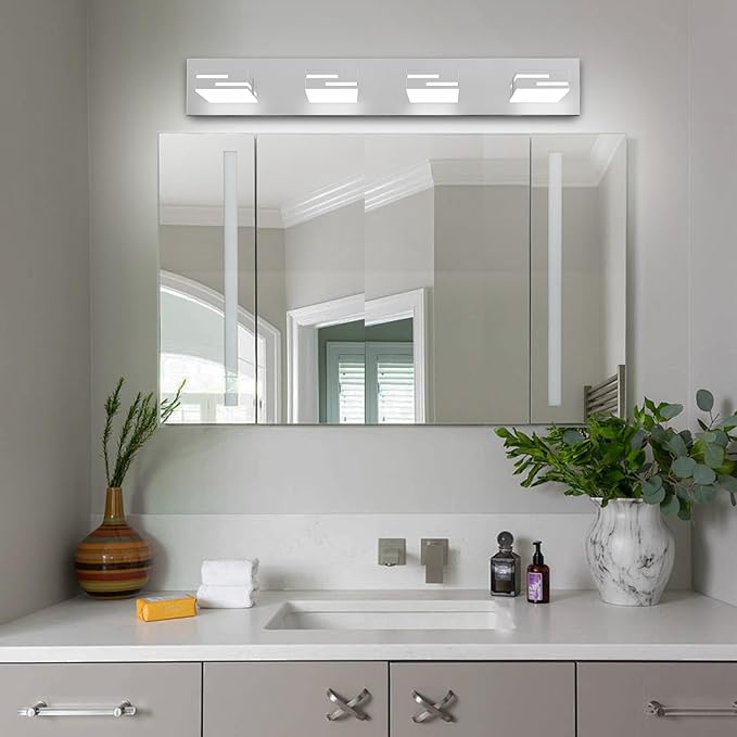 LED Modern Bathroom Vanity Light Fixtures, 4-Light 28-inch Dimmable Chrome - Image 8