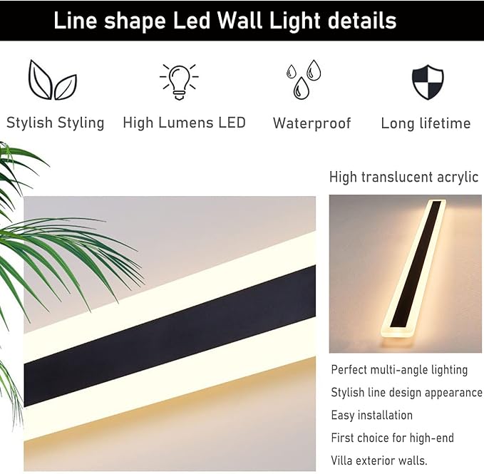 2Pack-79inch Long Outdoor Modern LED Wall Light, 65W Waterproof IP65 Warm White - Image 4