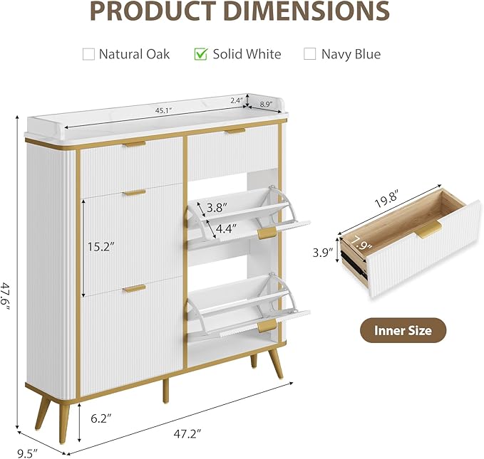Fluted Shoe Cabinet Storage, Modern Slim Shoe Organizer Cabinet - Image 2