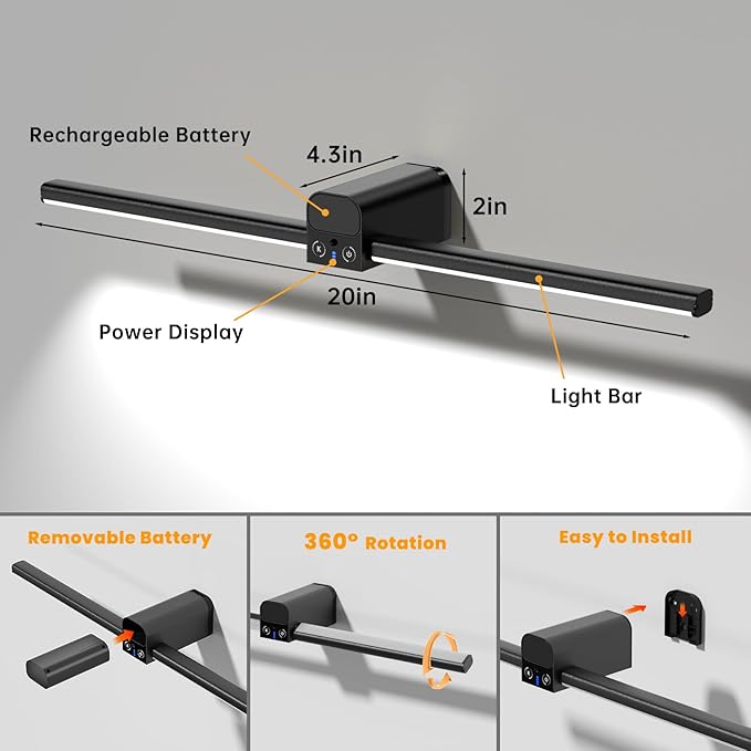 Lightbiz Picture Light for Wall 20inch, 10000mAh Rechargeable Battery Operated - Image 4