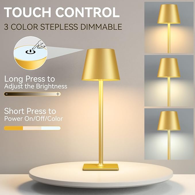 4 Pack Gold Rechargeable Led Cordless Table Lamps, Cordless Lamp - Image 4