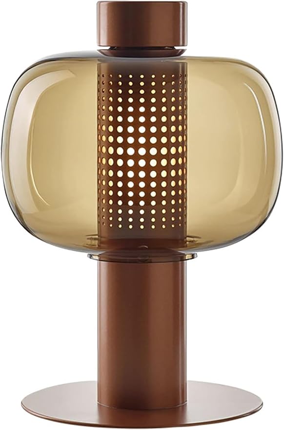 Modern Amber Glass Table Lamp Glass Shade Gold Base Desk Lamp Minimalist Design by SANDYHA