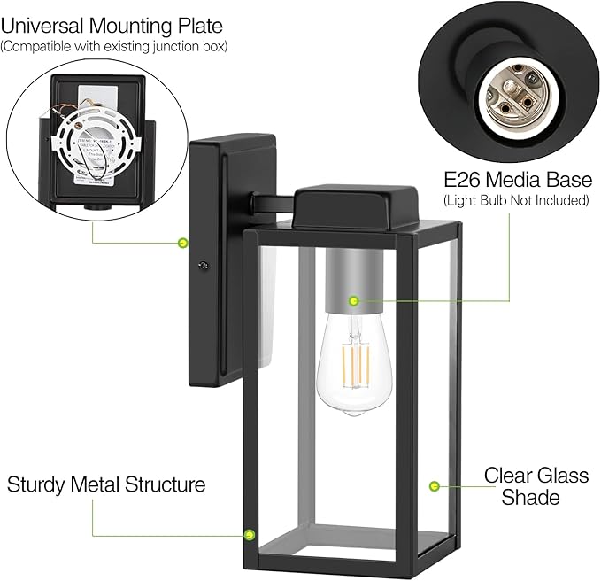 hykolity Outdoor Wall Lantern, Waterproof Exterior Wall Sconce Light Fixture - Image 3