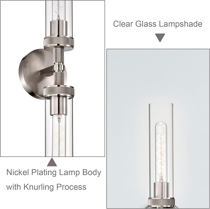 Vanity Lights for Bathroom, Knurled Texture 2-Light Brushed Nickel Wall Sconce - Image 7