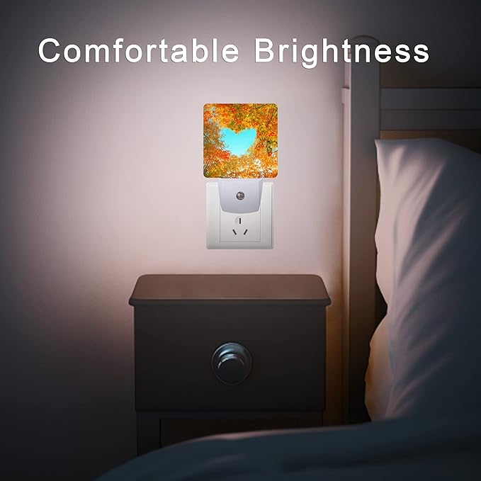 Blue Heart Sky Night Light, Autumn Red Maple Leaves Forest Trees Plug-in Night - Image 7