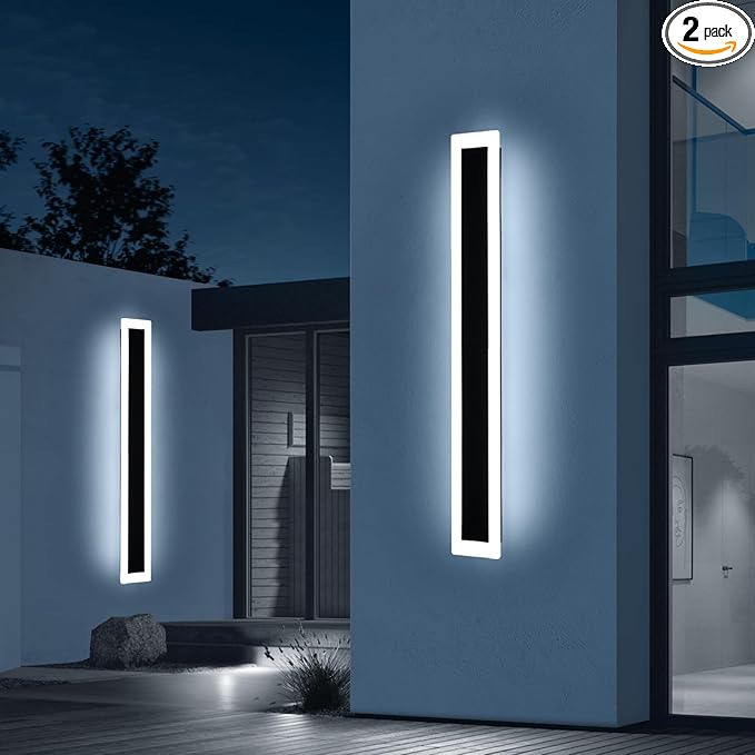 Upgrade Widened 2 Pack Long Outdoor Modern LED Wall Light, 47.2inch Large Black by Daoseolo