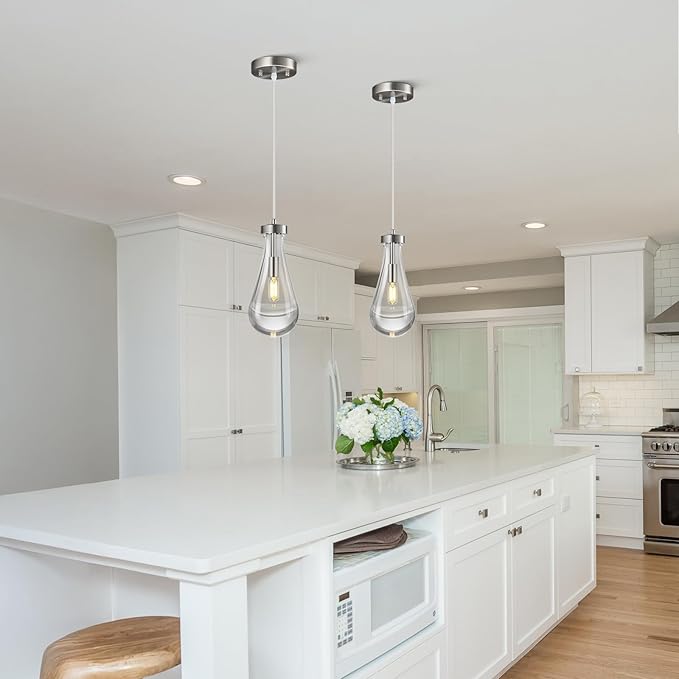 Raindrop Pendant Lights Kitchen Island Teardrop Nickel Hanging Light Fixtures - Image 6