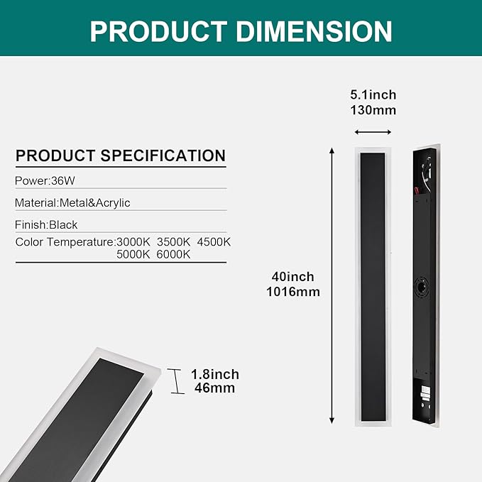2 Pack Modern Outdoor Long Wall Lights Fixture, 40 inch Outdoor LED Wall Sconce - Image 7