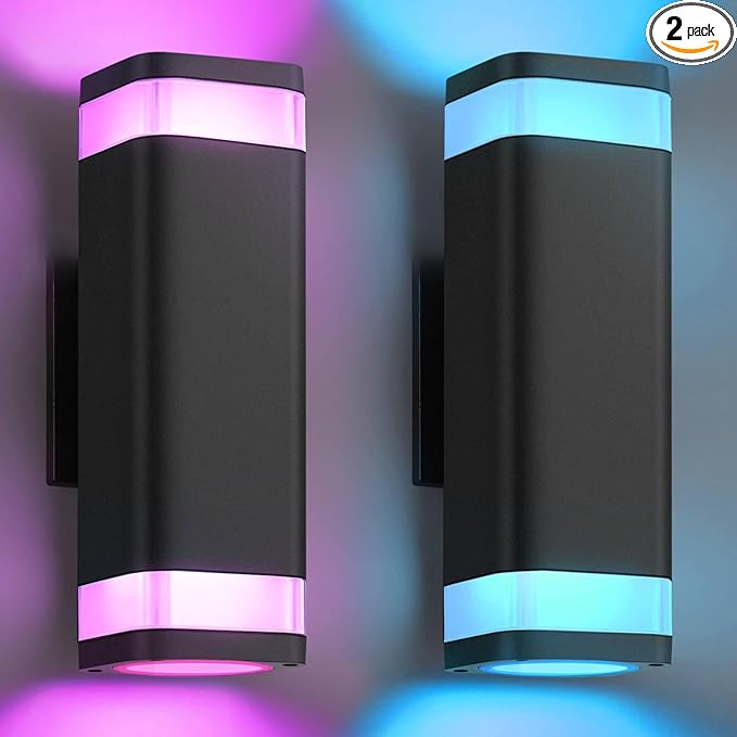 SHIMR Smart RGB Outdoor Wall Lights 2 Pack, WiFi App Control Color Changing Up by SHIMR