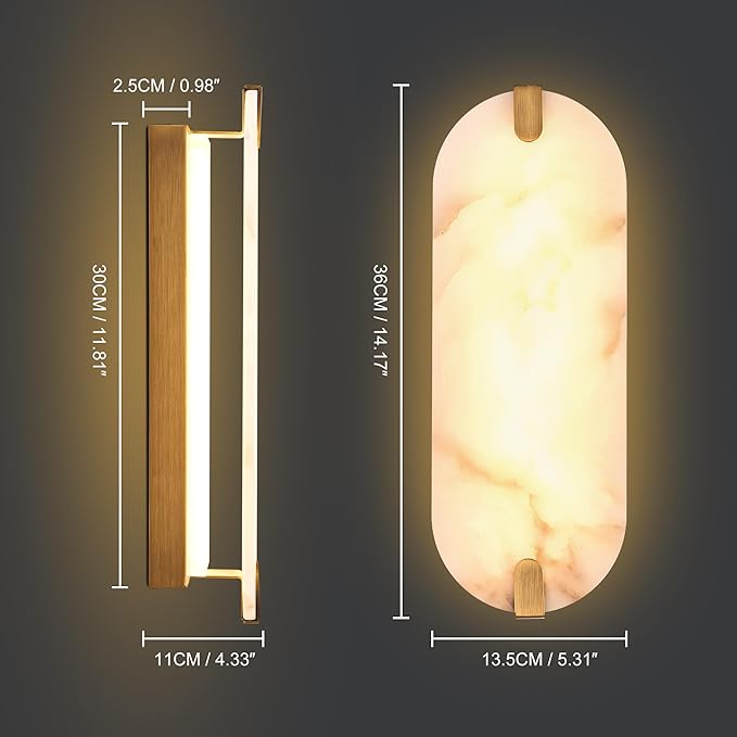 14.17in Alabaster Wall Sconces, Natural Marble Wall Light Set of Two, Modern - Image 6