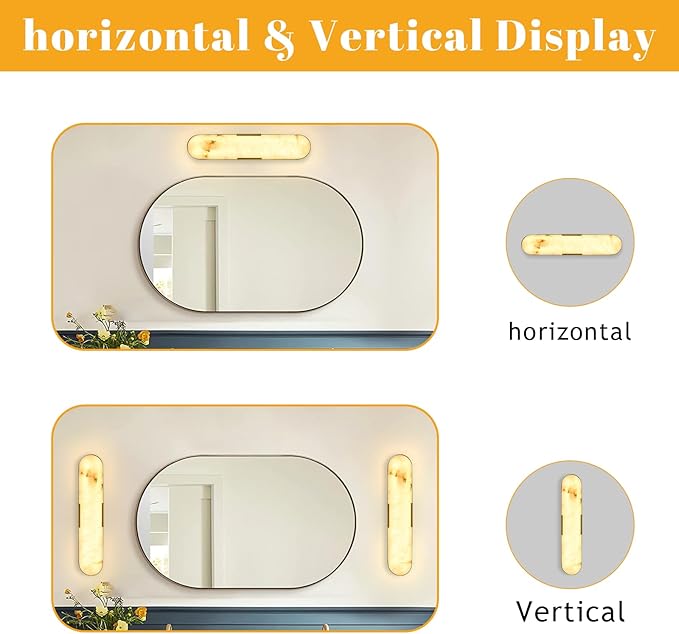 2 Pack Alabaster Wall Sconces 20" Gold Modern Vanity Wall Lights - Image 6