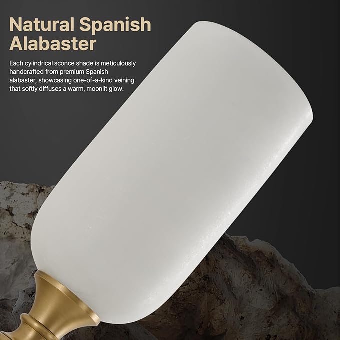 Vintage Alabaster Brass Wall Sconce: Set of 2 Antique Spanish Natural Marble - Image 2