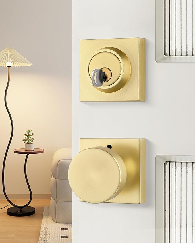 Haidms Gold Door Knob with Deadbolt, Heavy Duty Gold Exterior Door Knobs - Image 2