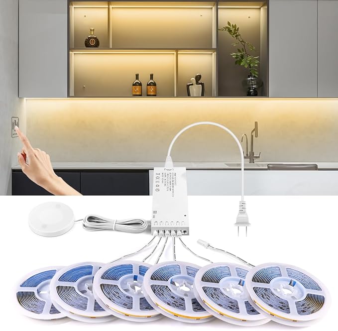 AIMENGTE 12V COB LED Cabinet Light Strip, 6-in-1 Penetrable Touch Dimming - Image 2